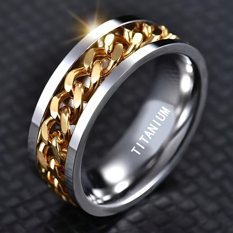 Synthetic Zirconia Titanium Steel Ring, Rotating Chain Belt, Synthetic Stone, Neutral Fashion Jewelry Accessory Super Omni Wheel Ring – Second Edition High Quality Stainless Steel Fingertip Ring Suitable for Men and Women, Men'S Women'S Chain Ring