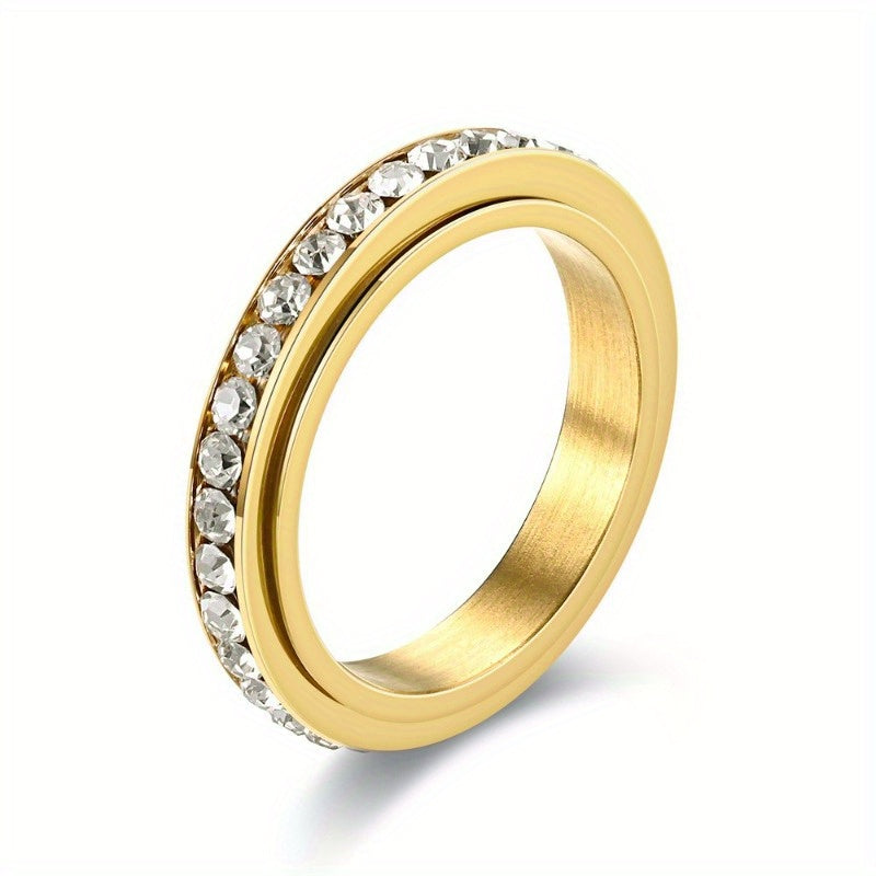 1pc Men's Sporty 6mm Double-Layer Rotating Relax Ring with Stones - Durable 316L Stainless Steel Jewelry for Casual Attire, Gym & Gifts, Fashion Accessory, Unique Design, Sparkling Embellishments