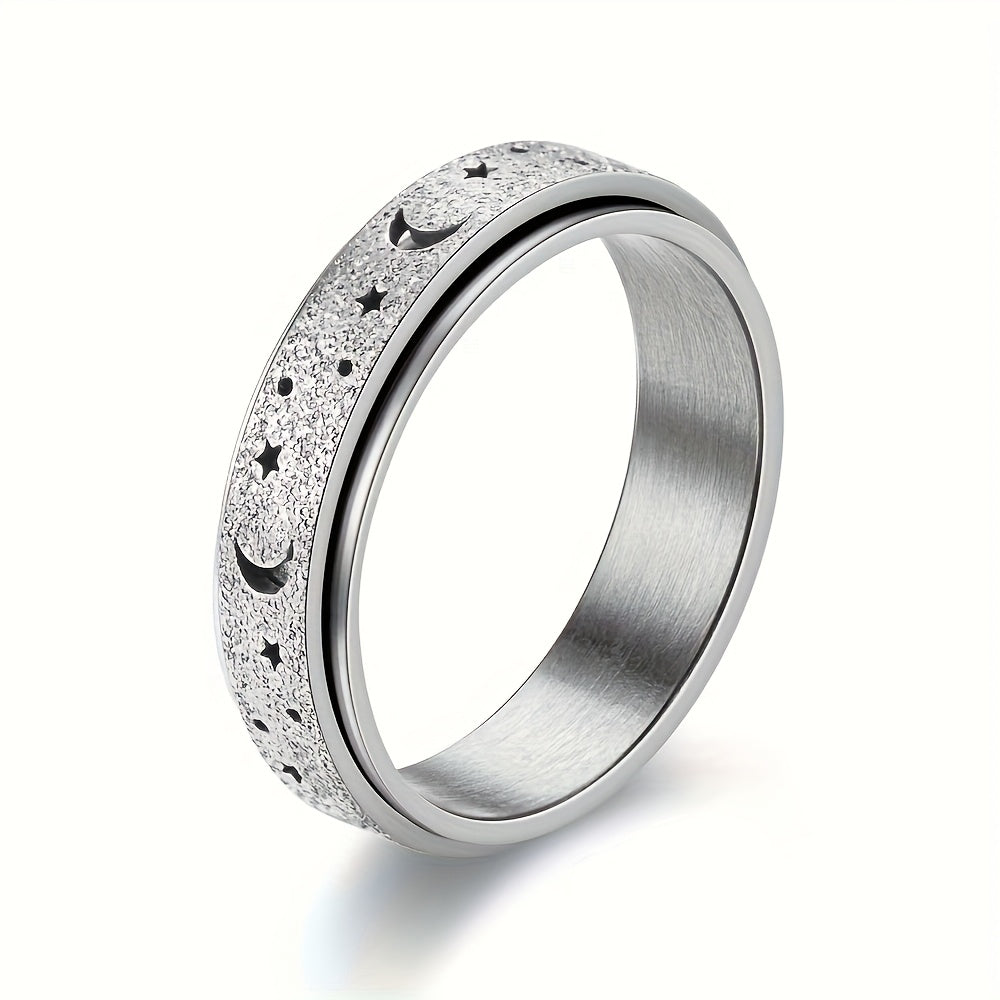 A 6mm Titanium 316L Stainless Steel Ring for Men, Stylish And Versatile with Rotatable Moon And Sun Ornament, 316L Stainless Steel Jewelry Accessory.