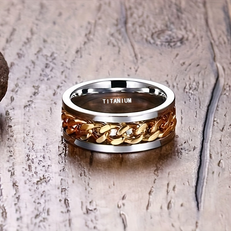 Synthetic Zirconia Titanium Steel Ring, Rotating Chain Belt, Synthetic Stone, Neutral Fashion Jewelry Accessory Super Omni Wheel Ring – Second Edition High Quality Stainless Steel Fingertip Ring Suitable for Men and Women, Men'S Women'S Chain Ring
