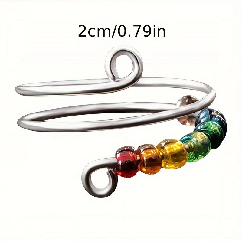 Adjustable Open Ring with Colorful Rotatable Beads – Cute and Simple Women’s Jewelry for Summer, Casual Attire, or Vacation Accessories