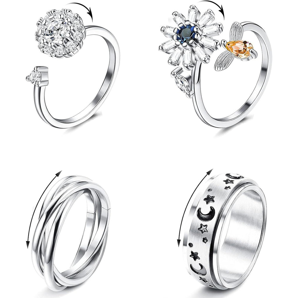[Stainless Steel] Fidget Spinner Rings | Four | 316L Stainless Steel | Suitable For Both Women And Men | Ideal For Wedding Or Promise Purposes