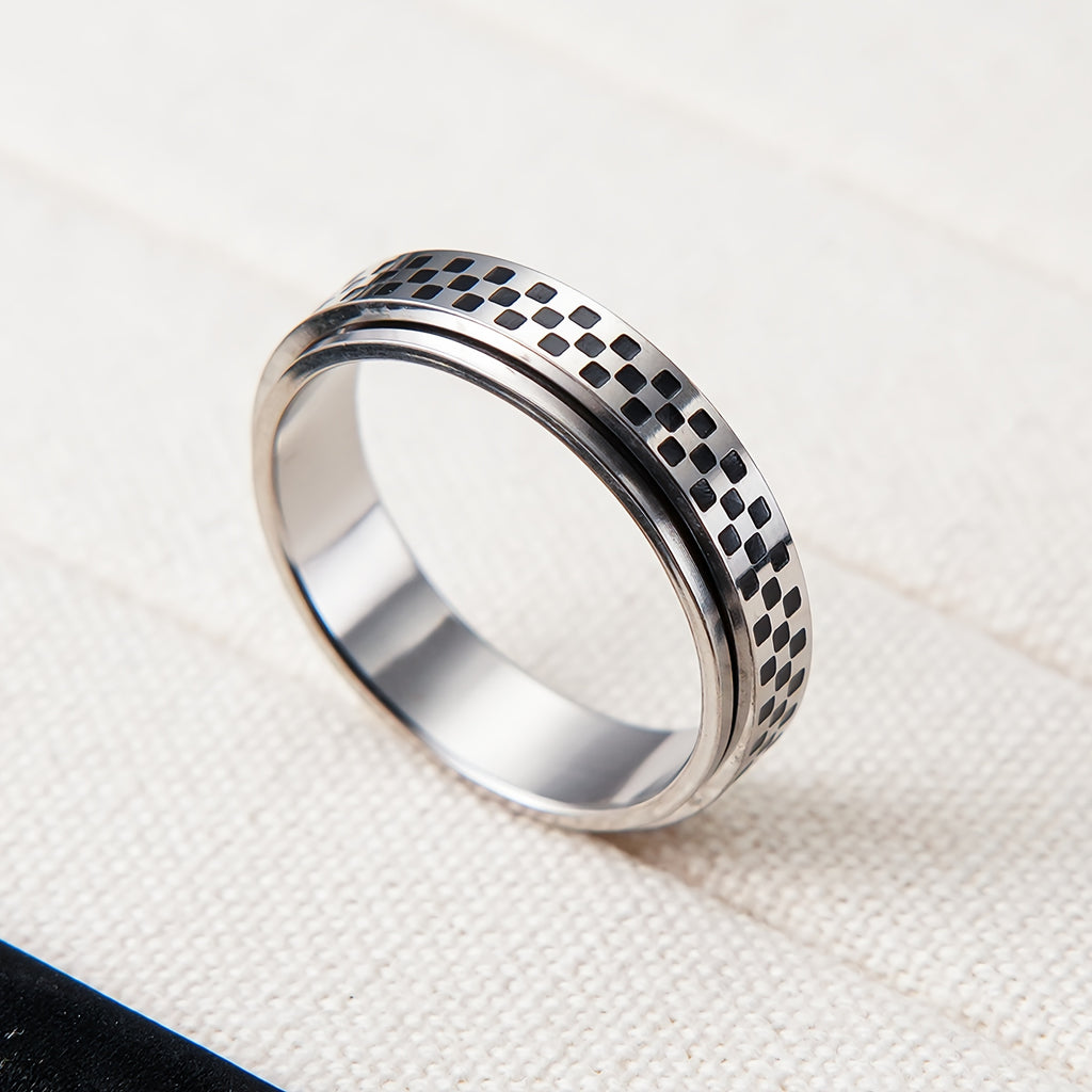 1pc Stainless Steel Rotating Mosaic Ring - Black & Golden Minimalist Design, Easy-to-Use Gift for Women, Daily Wear & Special Occasions, Daily Wear Ring | Modern Ring Design | Durable Ring, Ring