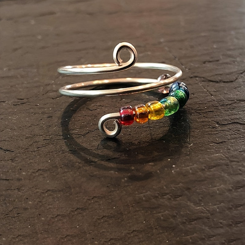 Adjustable Open Ring with Colorful Rotatable Beads – Cute and Simple Women’s Jewelry for Summer, Casual Attire, or Vacation Accessories