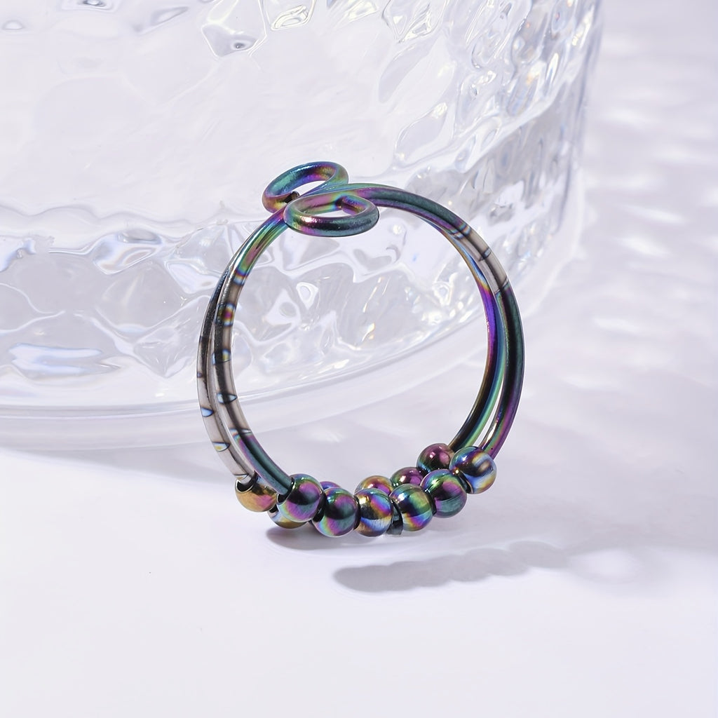 [Anxiety Relief Ring] 1pc Adjustable Stainless Steel Infinity Anxiety Relief Ring | Creative Open Design with Colorful Beads, Fidget Spinner Ring Gift for Women and Girls