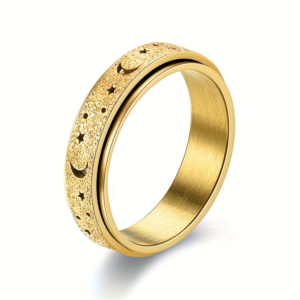 A 6mm Titanium 316L Stainless Steel Ring for Men, Stylish And Versatile with Rotatable Moon And Sun Ornament, 316L Stainless Steel Jewelry Accessory.