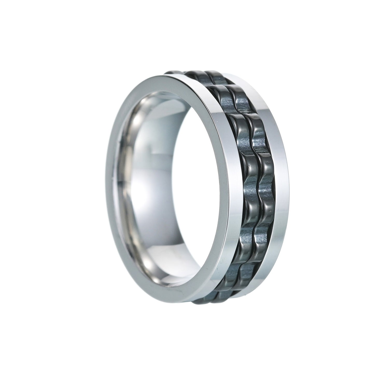 1pc Men's Stainless Steel Rotating Ring - Adjustable Rotating Band, Sleek Black Finish, Durable Modern Design for Wedding & Party Jewelry, Versatile Formal & Casual Accessory, Formal Event Accessory, Unique Texture Detail
