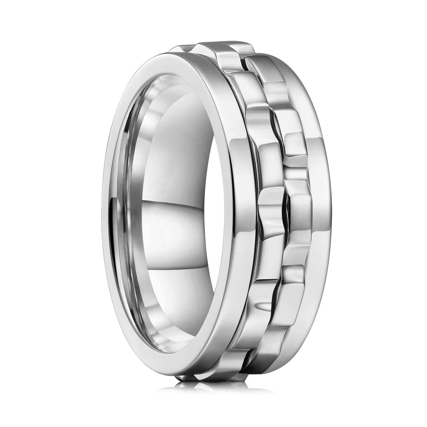 1pc Men's Stainless Steel Rotating Ring - Adjustable Rotating Band, Sleek Black Finish, Durable Modern Design for Wedding & Party Jewelry, Versatile Formal & Casual Accessory, Formal Event Accessory, Unique Texture Detail