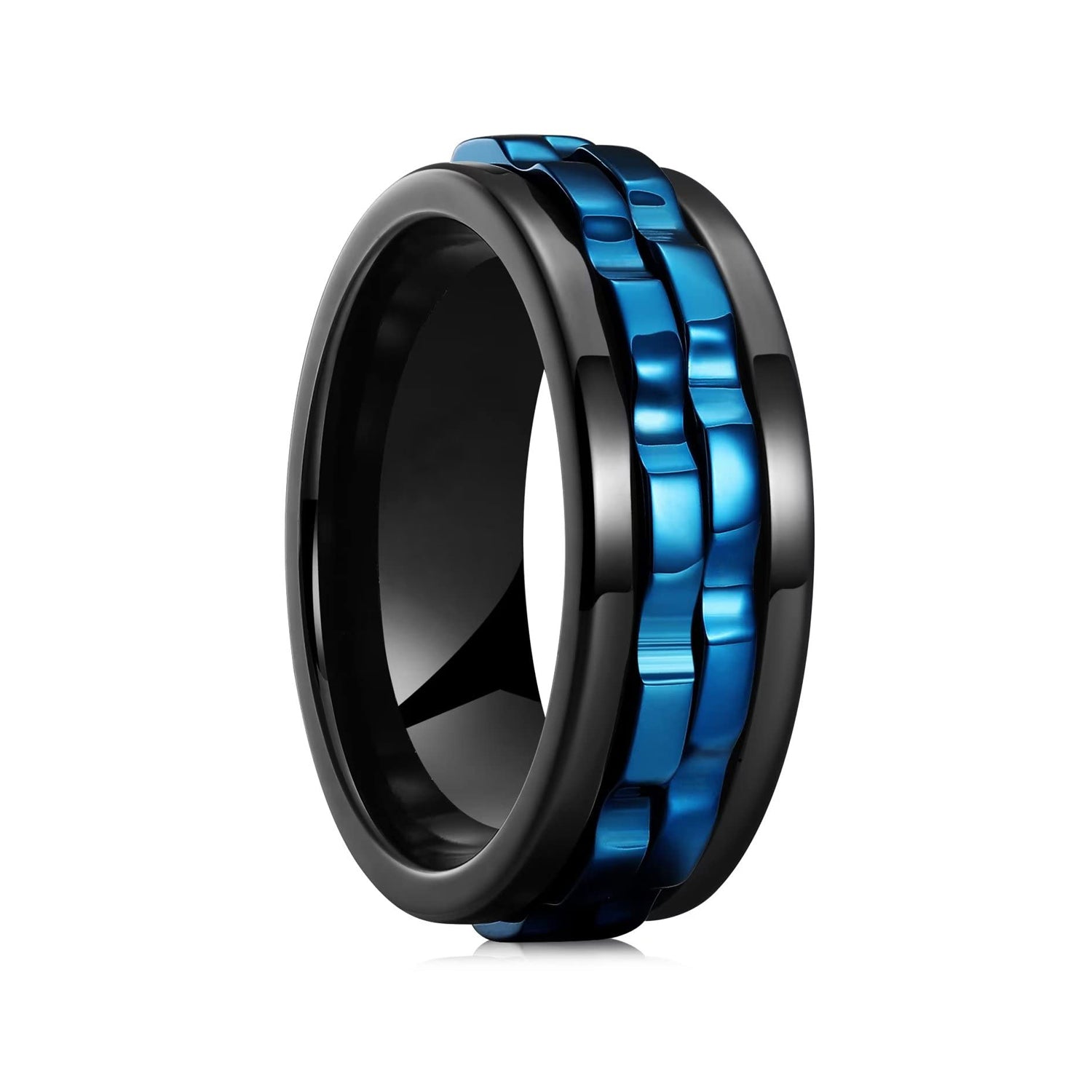 1pc Men's Stainless Steel Rotating Ring - Adjustable Rotating Band, Sleek Black Finish, Durable Modern Design for Wedding & Party Jewelry, Versatile Formal & Casual Accessory, Formal Event Accessory, Unique Texture Detail