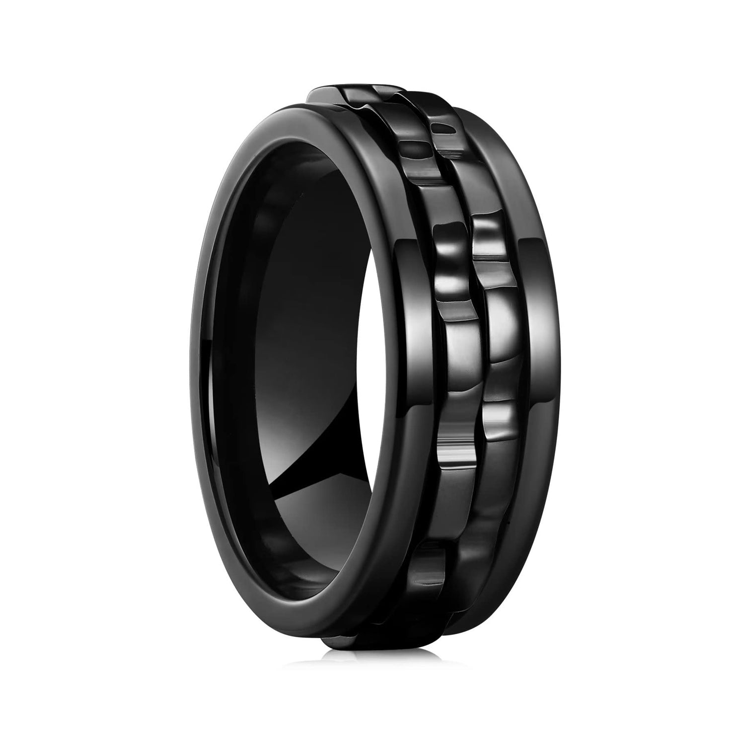 1pc Men's Stainless Steel Rotating Ring - Adjustable Rotating Band, Sleek Black Finish, Durable Modern Design for Wedding & Party Jewelry, Versatile Formal & Casual Accessory, Formal Event Accessory, Unique Texture Detail