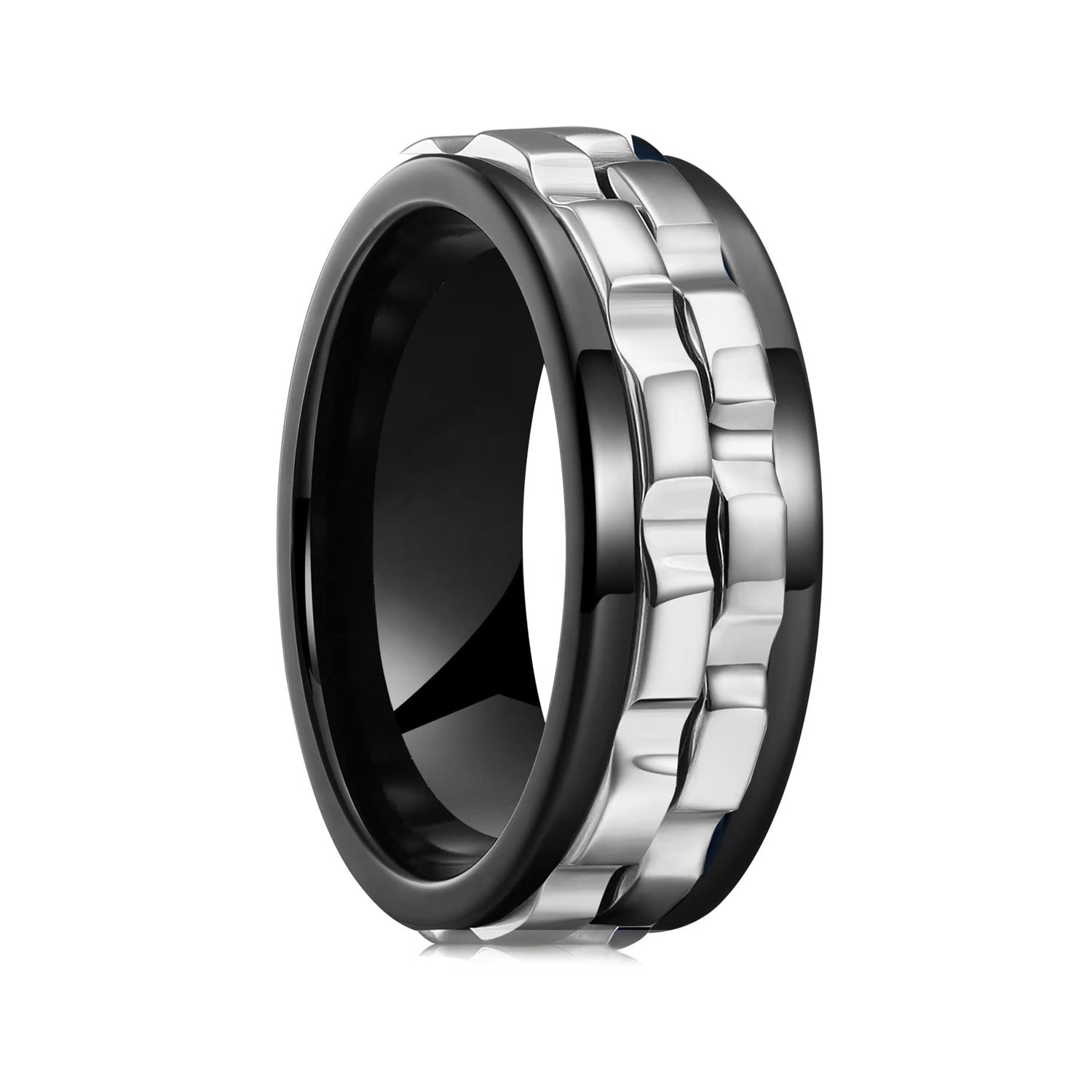 1pc Men's Stainless Steel Rotating Ring - Adjustable Rotating Band, Sleek Black Finish, Durable Modern Design for Wedding & Party Jewelry, Versatile Formal & Casual Accessory, Formal Event Accessory, Unique Texture Detail