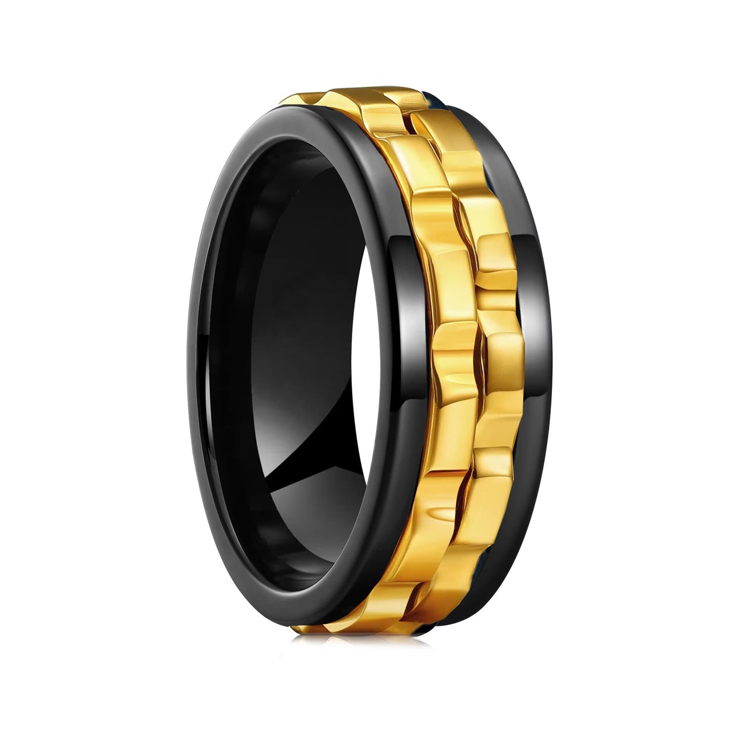 1pc Men's Stainless Steel Rotating Ring - Adjustable Rotating Band, Sleek Black Finish, Durable Modern Design for Wedding & Party Jewelry, Versatile Formal & Casual Accessory, Formal Event Accessory, Unique Texture Detail