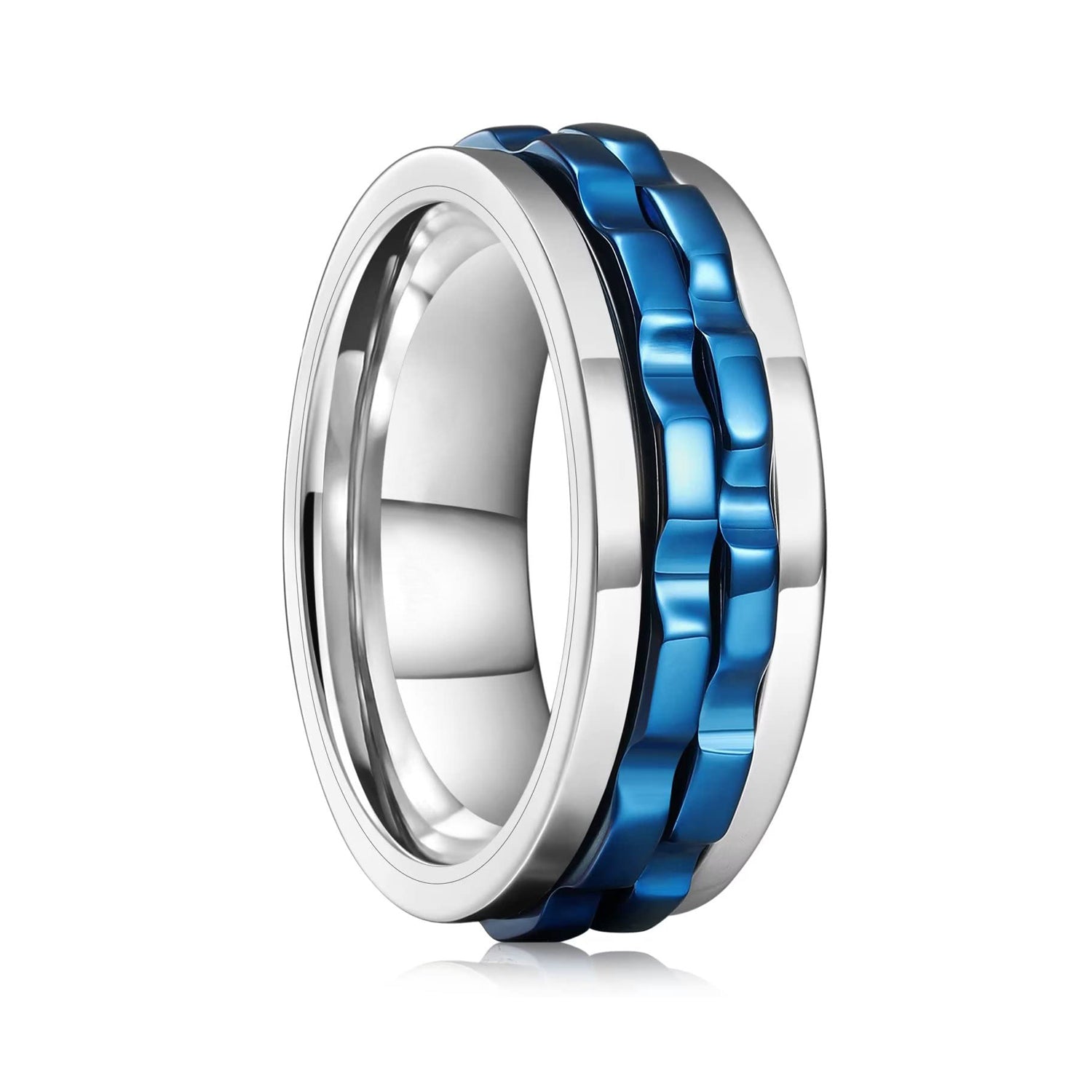 1pc Men's Stainless Steel Rotating Ring - Adjustable Rotating Band, Sleek Black Finish, Durable Modern Design for Wedding & Party Jewelry, Versatile Formal & Casual Accessory, Formal Event Accessory, Unique Texture Detail