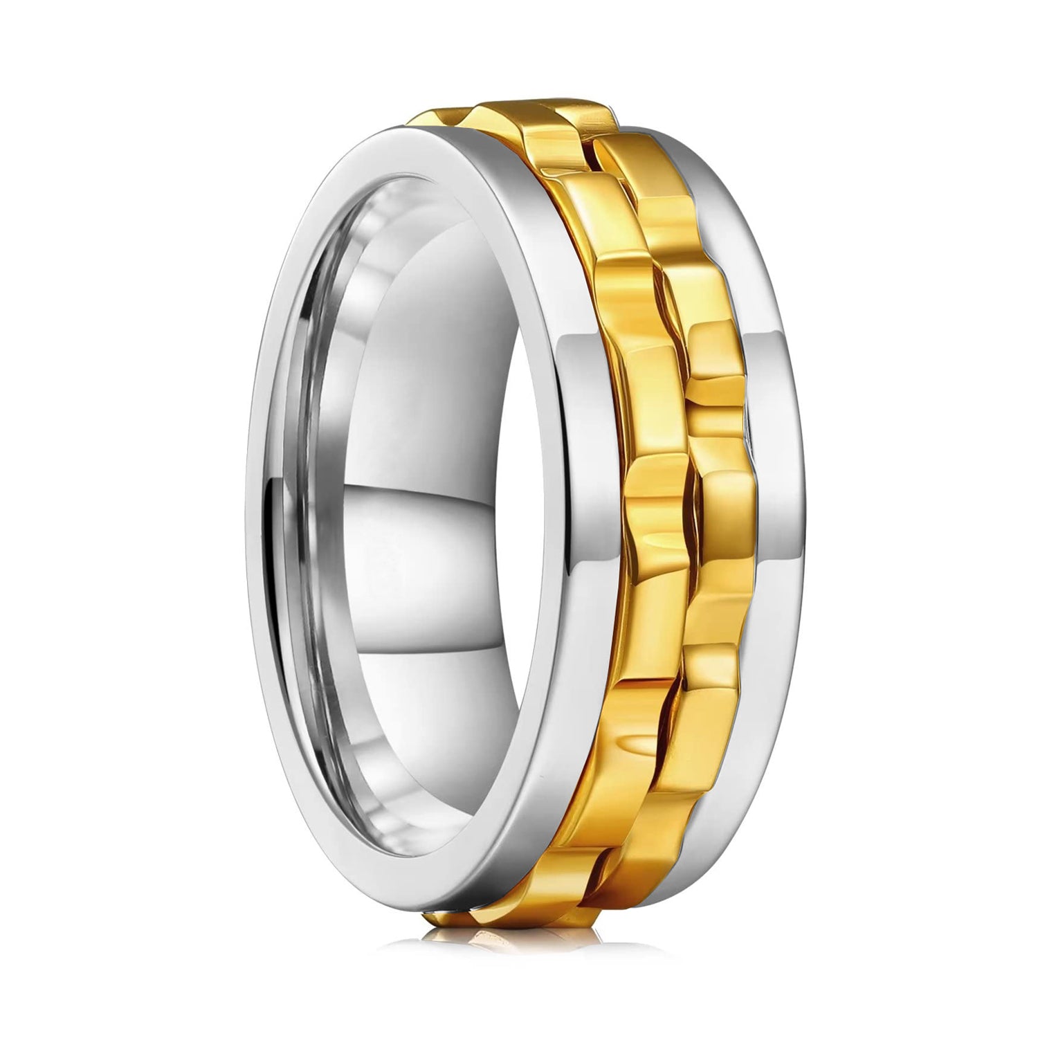 1pc Men's Stainless Steel Rotating Ring - Adjustable Rotating Band, Sleek Black Finish, Durable Modern Design for Wedding & Party Jewelry, Versatile Formal & Casual Accessory, Formal Event Accessory, Unique Texture Detail