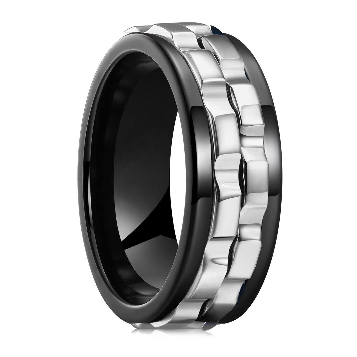 [Rotating Fidget Ring Stainless Steel Spinner] Fashion Punk Style Gear Rotating Fidget Ring Stainless Steel Chain Spinner Rings for Women Rock Biker Party Jewelry