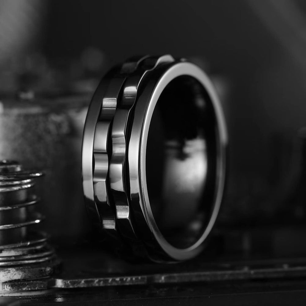 [Rotating Fidget Ring Stainless Steel Spinner] Fashion Punk Style Gear Rotating Fidget Ring Stainless Steel Chain Spinner Rings for Women Rock Biker Party Jewelry
