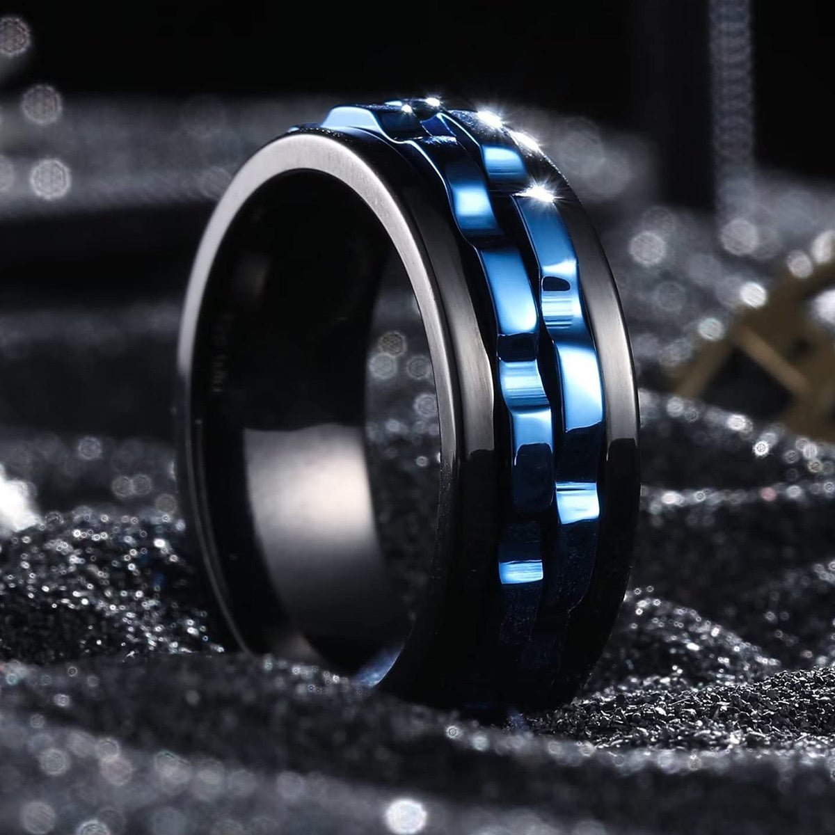[Rotating Fidget Ring Stainless Steel Spinner] Fashion Punk Style Gear Rotating Fidget Ring Stainless Steel Chain Spinner Rings for Women Rock Biker Party Jewelry