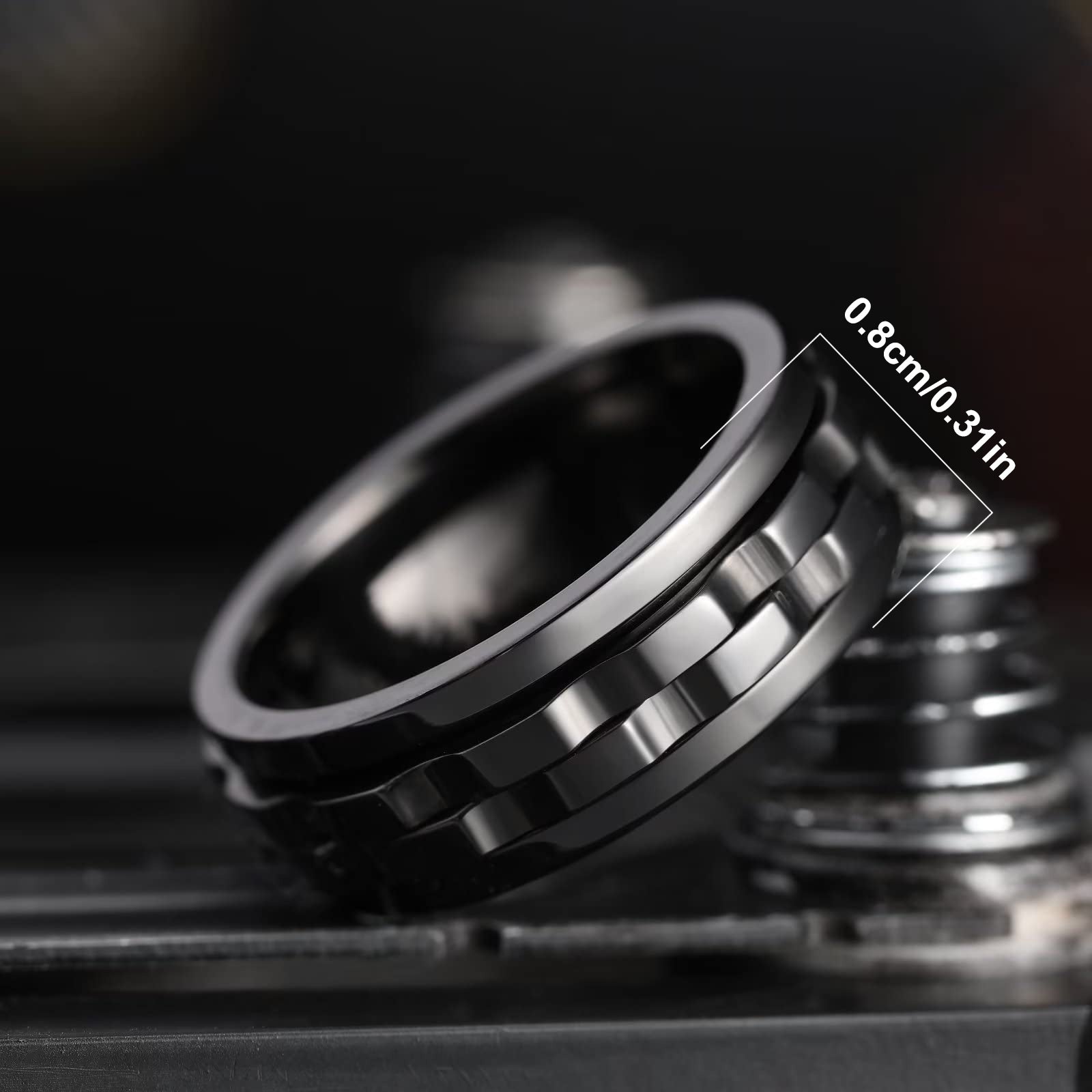 [Rotating Fidget Ring Stainless Steel Spinner] Fashion Punk Style Gear Rotating Fidget Ring Stainless Steel Chain Spinner Rings for Women Rock Biker Party Jewelry