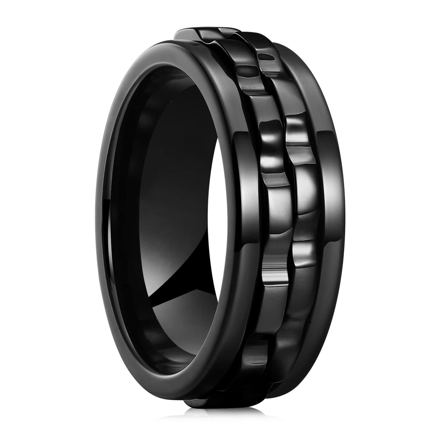 [Rotating Fidget Ring Stainless Steel Spinner] Fashion Punk Style Gear Rotating Fidget Ring Stainless Steel Chain Spinner Rings for Women Rock Biker Party Jewelry