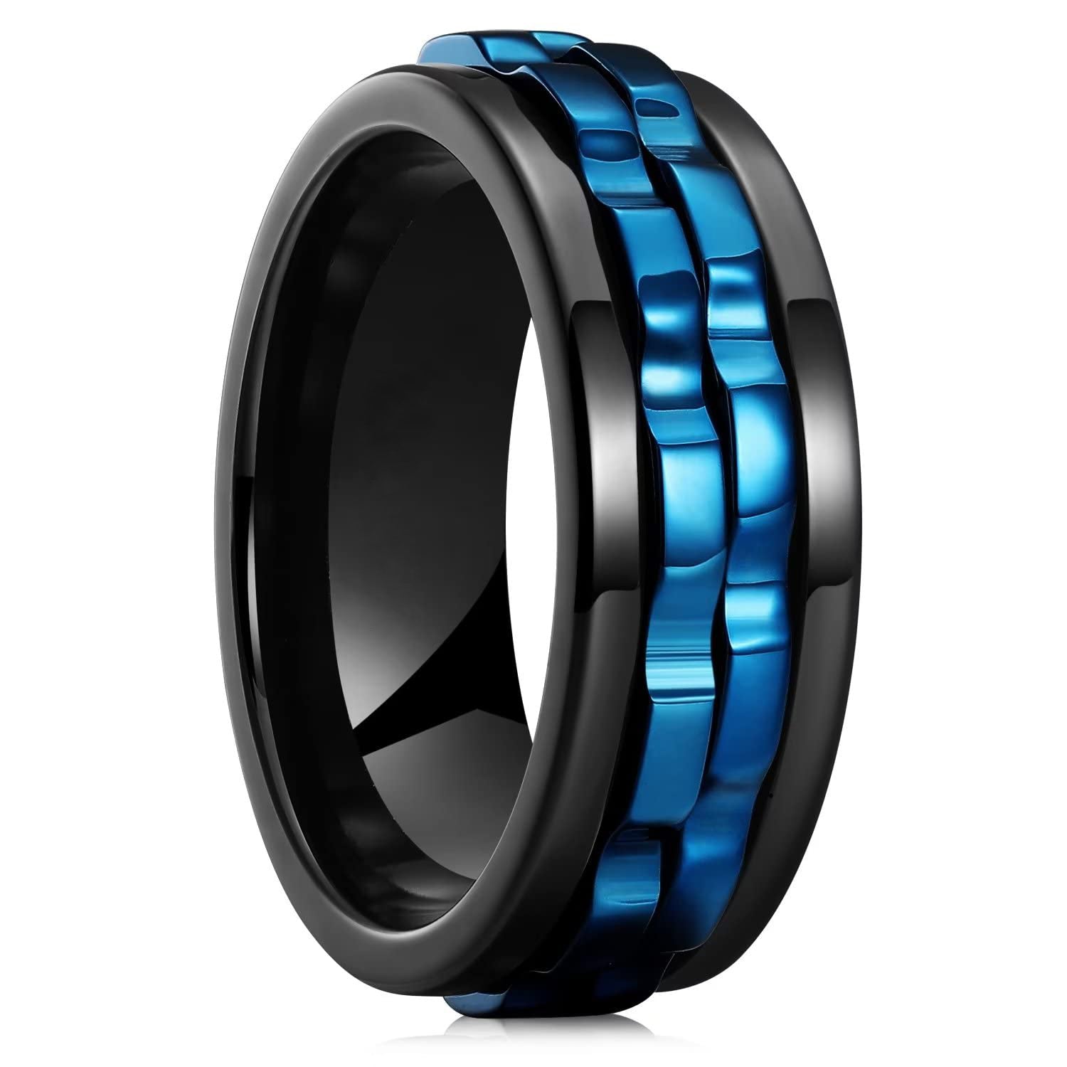 [Rotating Fidget Ring Stainless Steel Spinner] Fashion Punk Style Gear Rotating Fidget Ring Stainless Steel Chain Spinner Rings for Women Rock Biker Party Jewelry