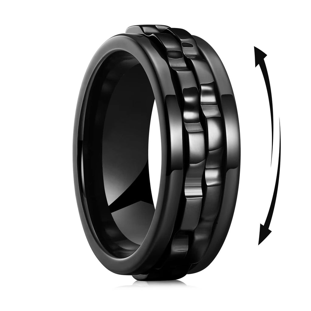 [Rotating Fidget Ring Stainless Steel Spinner] Fashion Punk Style Gear Rotating Fidget Ring Stainless Steel Chain Spinner Rings for Women Rock Biker Party Jewelry