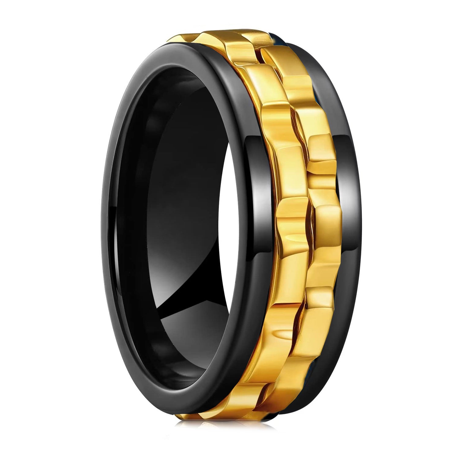 [Rotating Fidget Ring Stainless Steel Spinner] Fashion Punk Style Gear Rotating Fidget Ring Stainless Steel Chain Spinner Rings for Women Rock Biker Party Jewelry