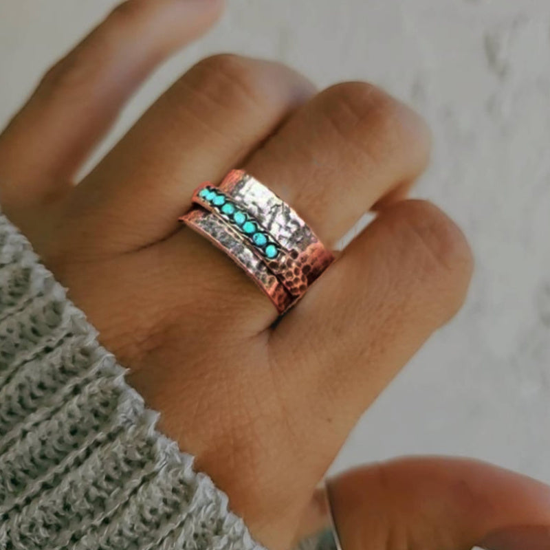 A European Retro Stress Relief Rotating Ring European And American Vintage Minimalist Creative Turquoise Ring Rotatable Anxiety Men's And Women's Fashion Rings Are Perfect For Anniversaries And Birthday Gifts For Parties And Evening Parties