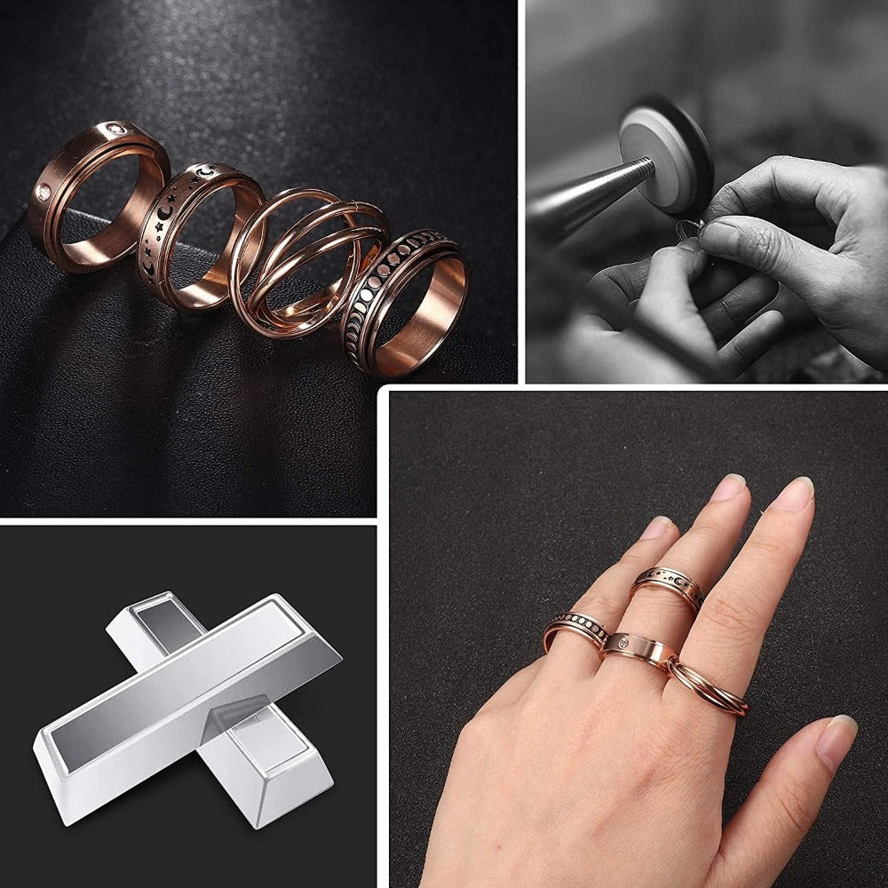 4pcs Stainless Steel Spinner Rings Set - Triple Interlocked Celtic Moon Star Design, Urban Royal Style, 83.48gal Fidget Band for Women and Men, Rose Golden, Ideal for Halloween, Parties, Gifts - All Season Wear
