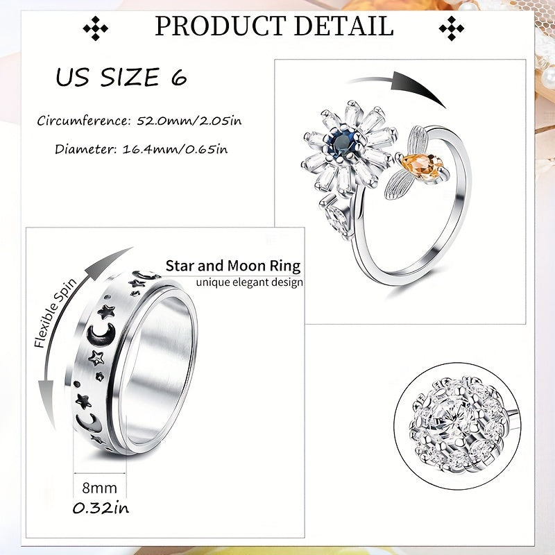 [Elegant Spinner Rings Set] 4pcs Stainless Steel Spinner Rings Set | Fidget Anxiety Relief Rings for Men and Women, Elegant Y2K Style, Ideal for Parties and Gifts