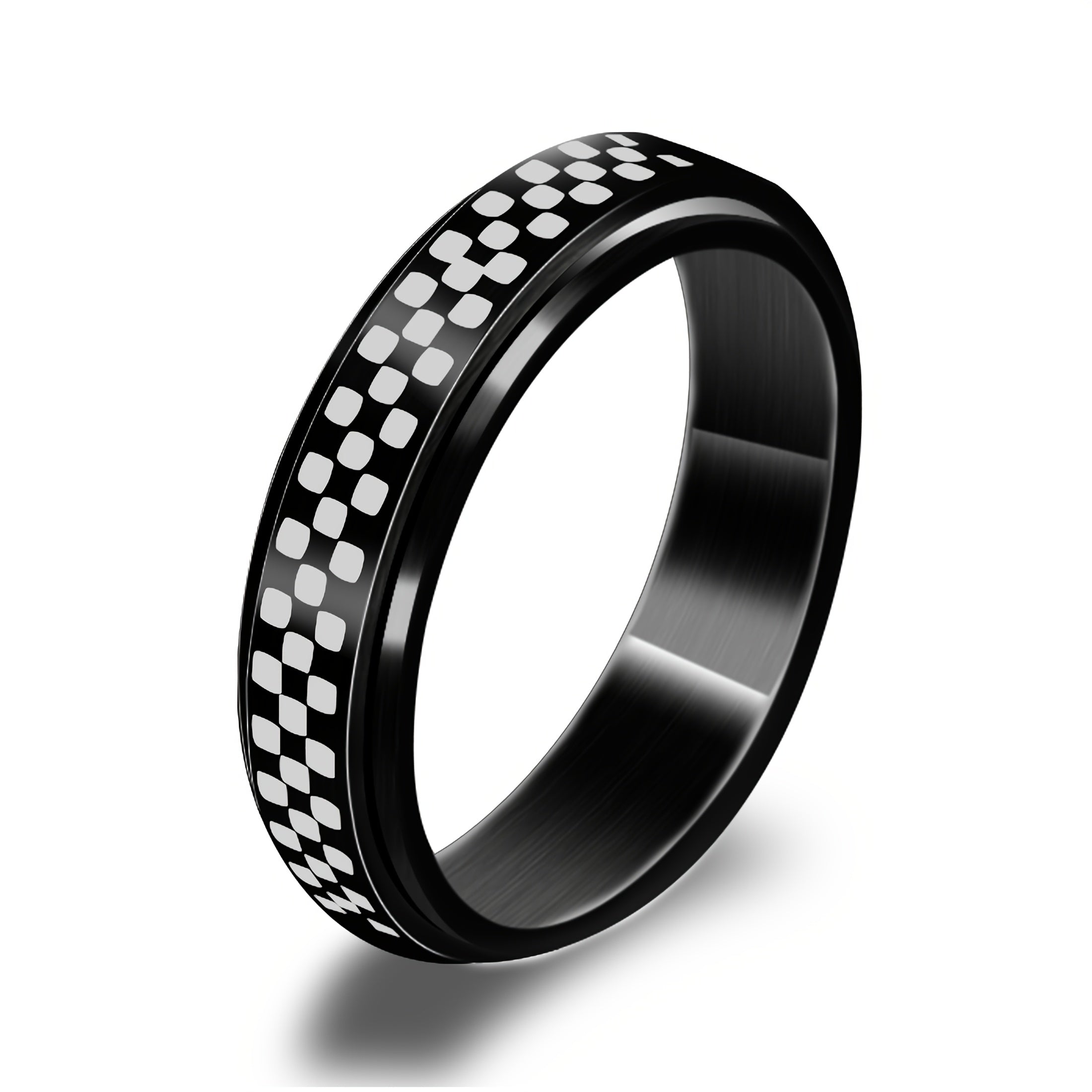 1pc Stainless Steel Rotating Mosaic Ring - Black & Golden Minimalist Design, Easy-to-Use Gift for Women, Daily Wear & Special Occasions, Daily Wear Ring | Modern Ring Design | Durable Ring, Ring