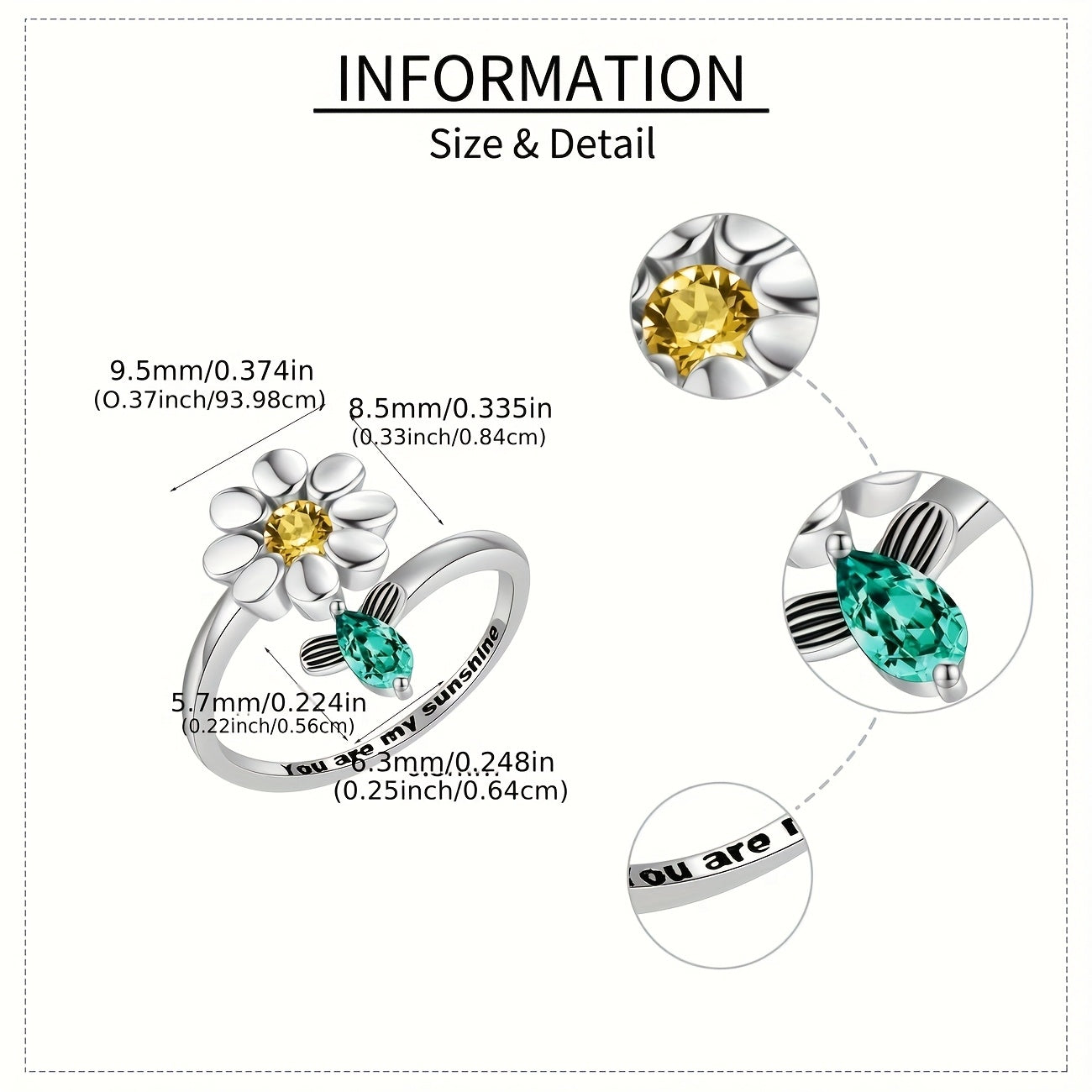 1pc Pressure-Relieving Copper Micro-Inlaid Rotating Sunflower Bee Index Finger Ring Festival Gift, For Teenager