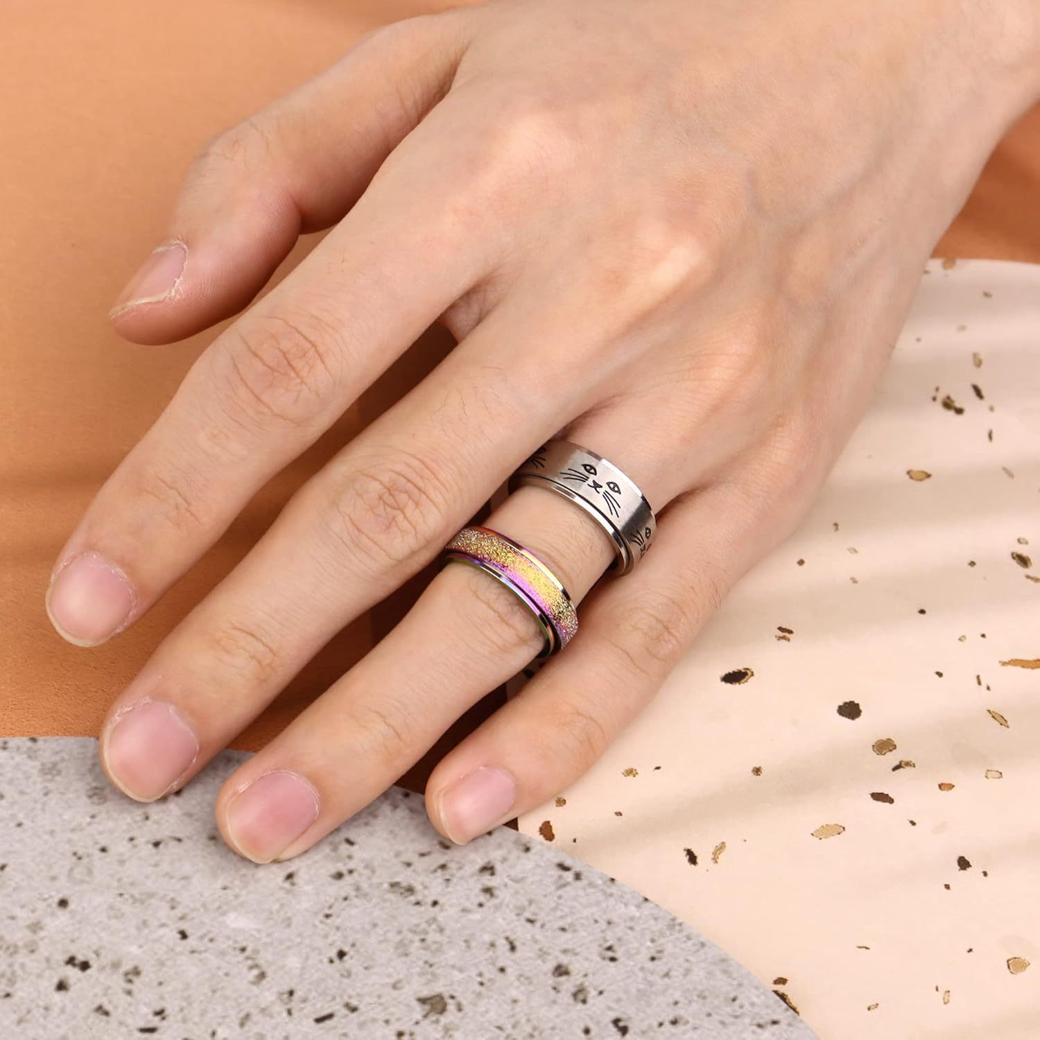 11pcs Fidget Ring for Muti-style 316L Stainless Steel Fidget Rings for Men for Anxiety Cool Spinner Rings for Anti Anxiety Rings for Stress Reliving Spinning Rings Set, for Teenager