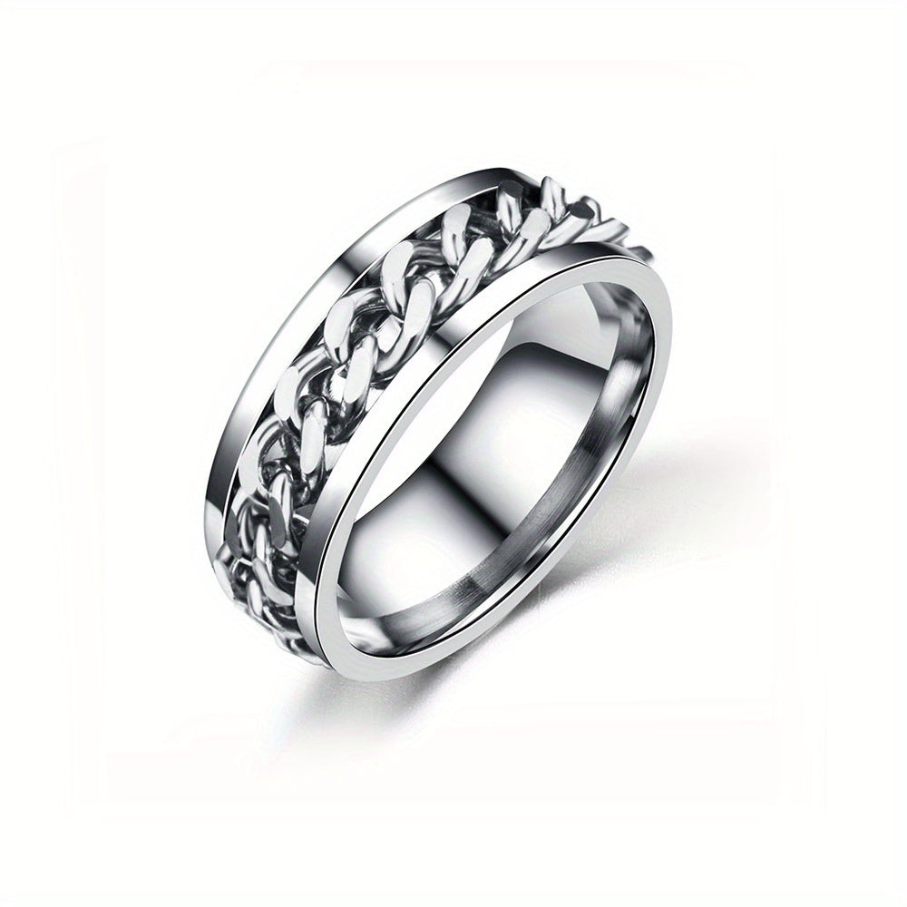 Men'S Rotatable Chain Ring - Interchangeable Metallic Links, Stackable Jewelry for Everyday & Formal Wear, Durable Modern Minimalist Design - Ideal Gift for Him, Birthday, Anniversary, Valentine'S Day - Year-Round Versatile Mens Jewelry, Versatile