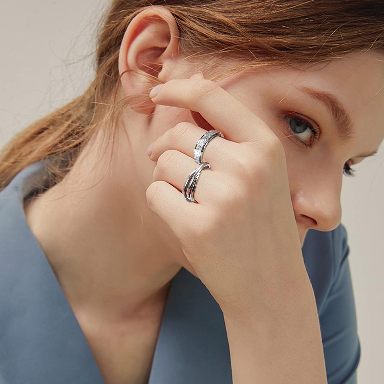 9pcs Fidget Rings for Anxiety 316L Stainless Steel Spinner Ring Anti Anxiety Ring Spinning Moon Star Flower Bead Stress Relieveing Rings for Men, for Teenager