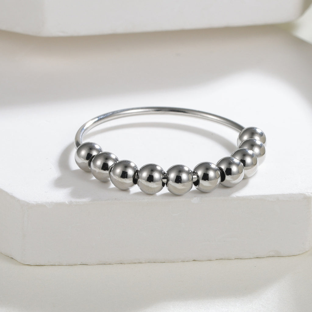 201 Stainless Steel ring suitable for and, Silvery/ golded thumb ring with bead rotating ring to relieve stress anxiety Fidget jewelry ideal gift, size 6-11, for Teenager