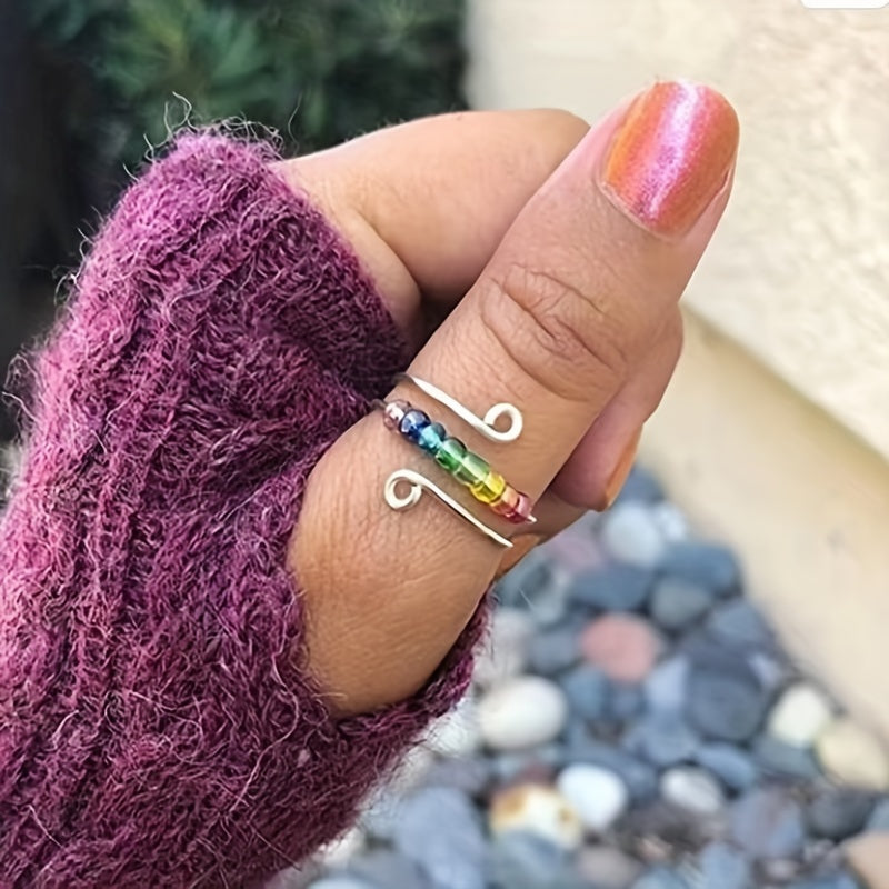 Adjustable Open Ring with Colorful Rotatable Beads – Cute and Simple Women’s Jewelry for Summer, Casual Attire, or Vacation Accessories