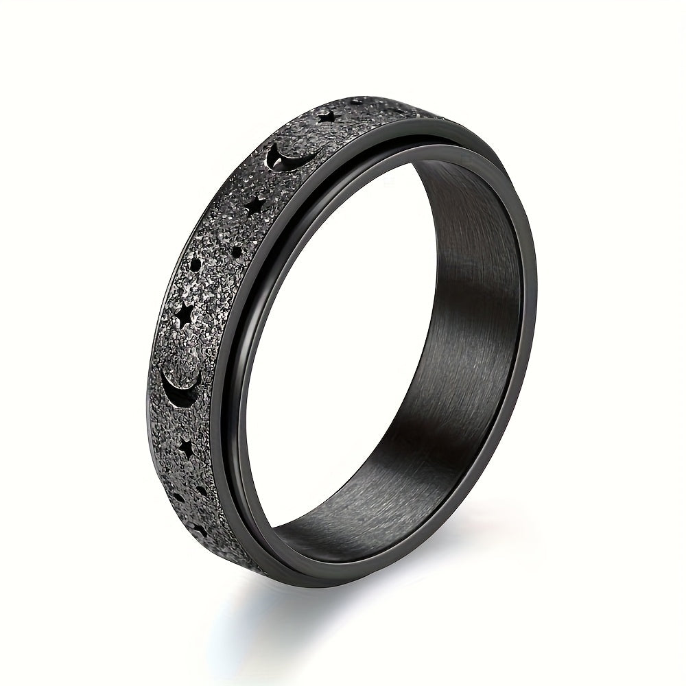 A 6mm Titanium 316L Stainless Steel Ring for Men, Stylish And Versatile with Rotatable Moon And Sun Ornament, 316L Stainless Steel Jewelry Accessory.