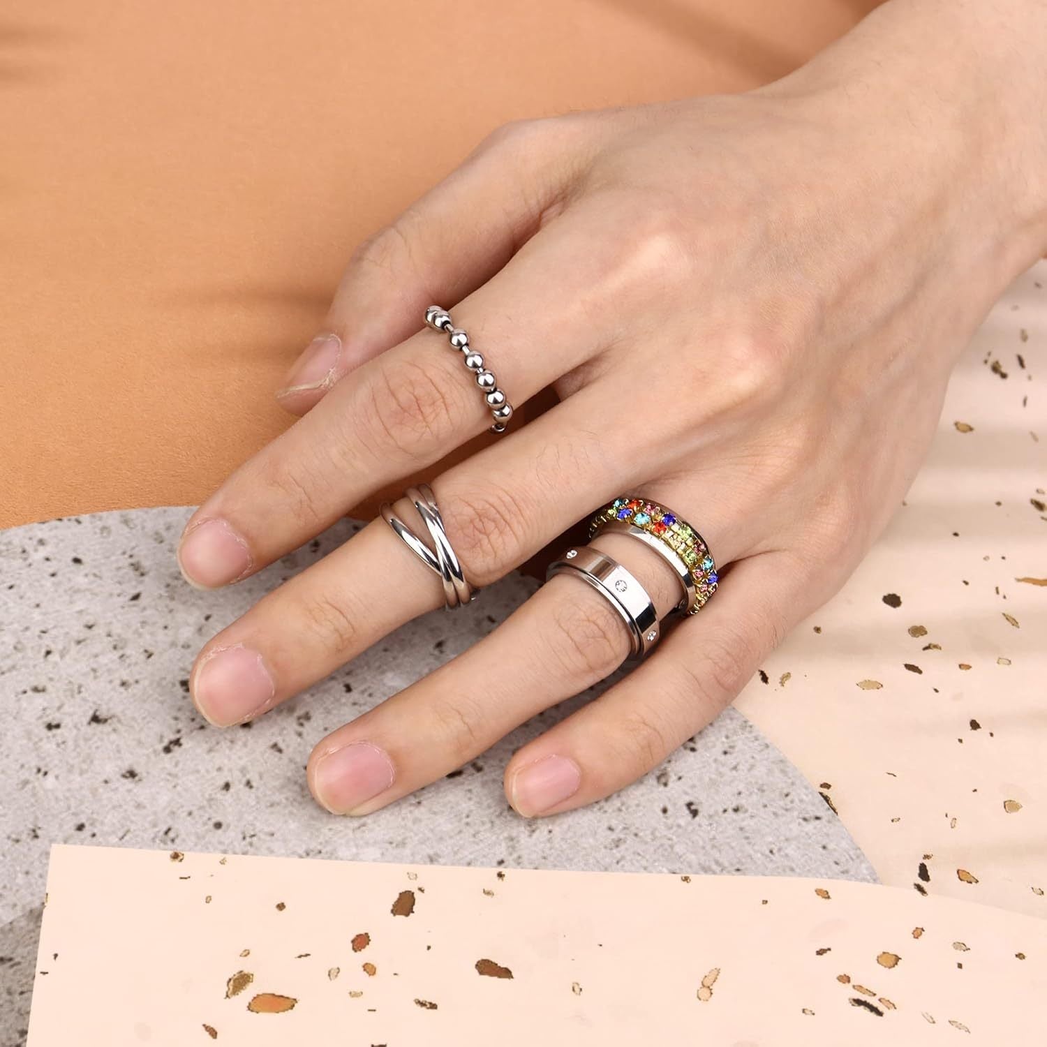 11pcs Fidget Ring for Muti-style 316L Stainless Steel Fidget Rings for Men for Anxiety Cool Spinner Rings for Anti Anxiety Rings for Stress Reliving Spinning Rings Set, for Teenager