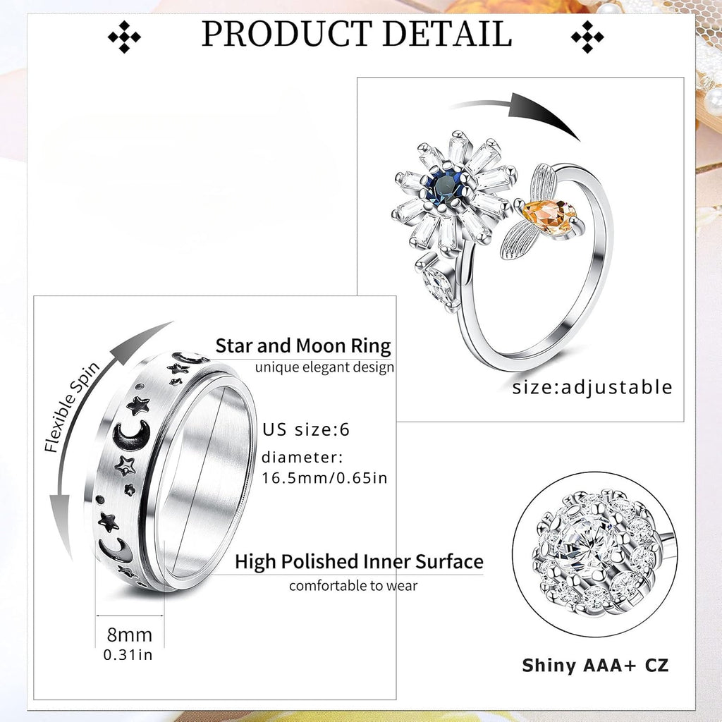 [Stainless Steel] Fidget Spinner Rings | Four | 316L Stainless Steel | Suitable For Both Women And Men | Ideal For Wedding Or Promise Purposes