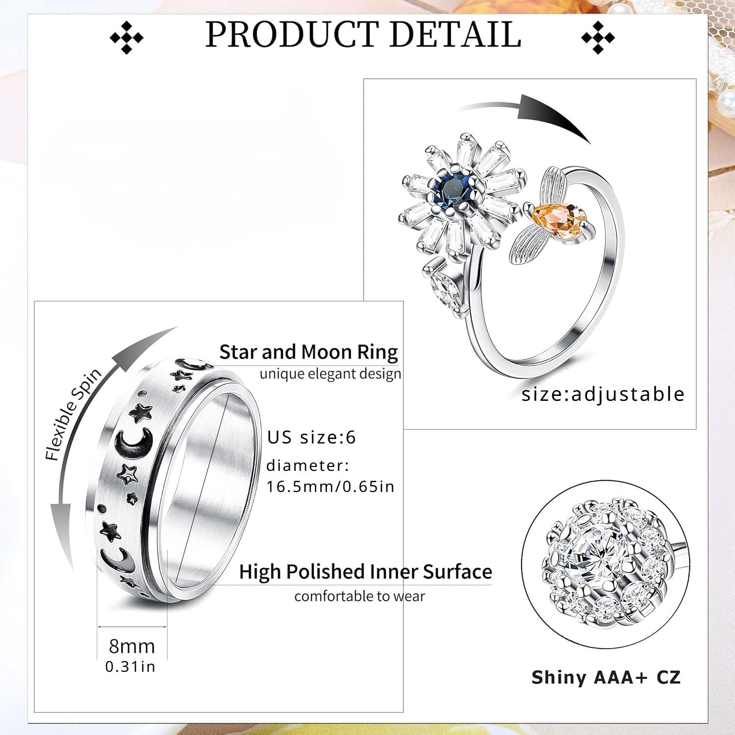[Stainless Steel] Fidget Spinner Rings | Four | 316L Stainless Steel | Suitable For Both Women And Men | Ideal For Wedding Or Promise Purposes