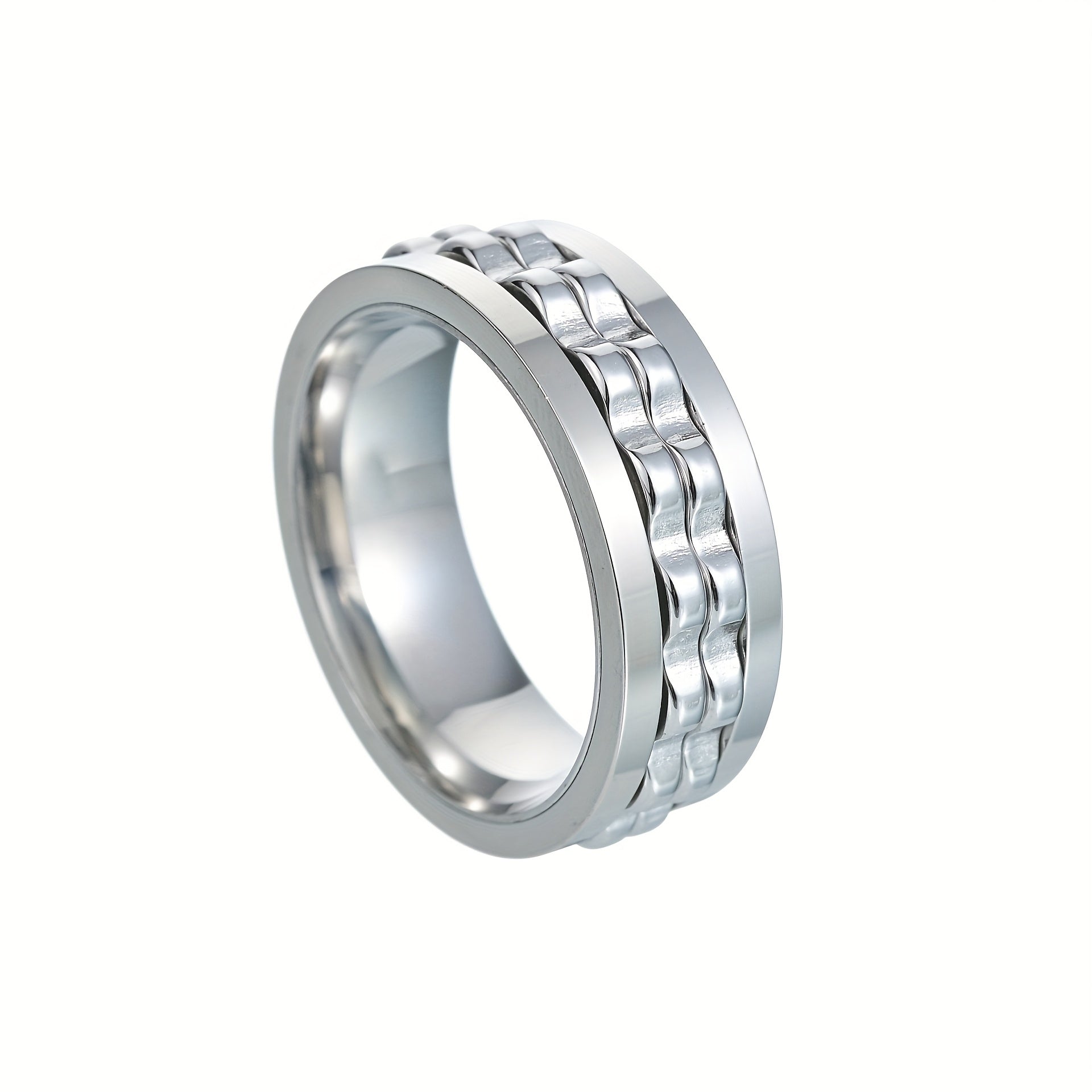 1pc Men's 304 Stainless Steel Rotating Fidget Ring - Punk Gear Chain Spinner Design, Anxiety Relief Jewelry for Daily Wear, Weddings, Parties & Festive Events (St. Patrick's Day, Easter, Carnival) - Durable Biker Rock Style Gift, Party Accessory, Bold