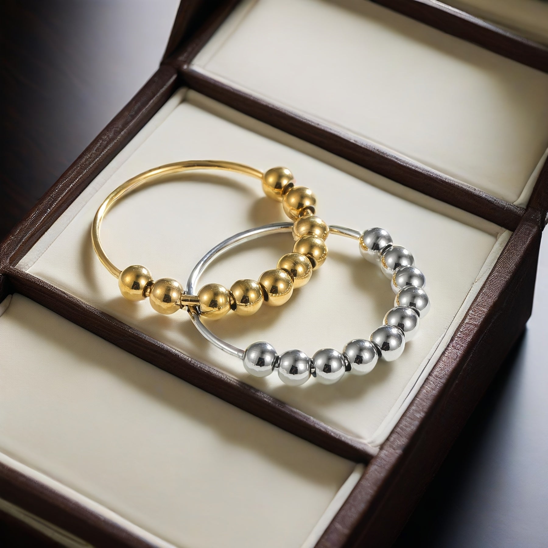 201 Stainless Steel Women&Apos;S Spinning Ring, Anxiety Ring, Bead Stress Relief Ring, Fingertip Ring, Golden And, Unisex Ring, Gift Ring,Suitable for Both Men And Women