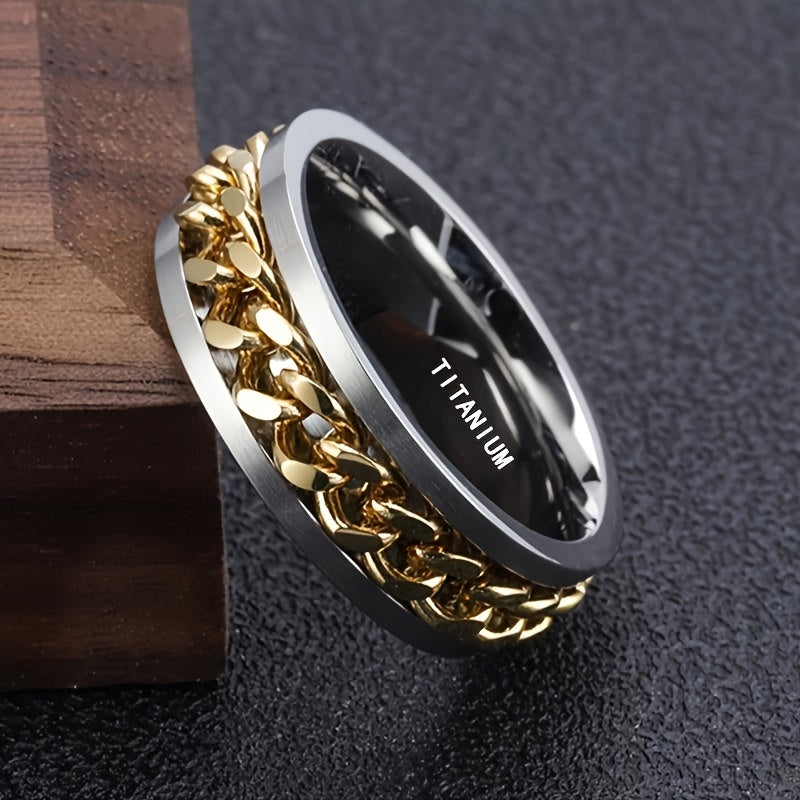 Synthetic Zirconia Titanium Steel Ring, Rotating Chain Belt, Synthetic Stone, Neutral Fashion Jewelry Accessory Super Omni Wheel Ring – Second Edition High Quality Stainless Steel Fingertip Ring Suitable for Men and Women, Men'S Women'S Chain Ring