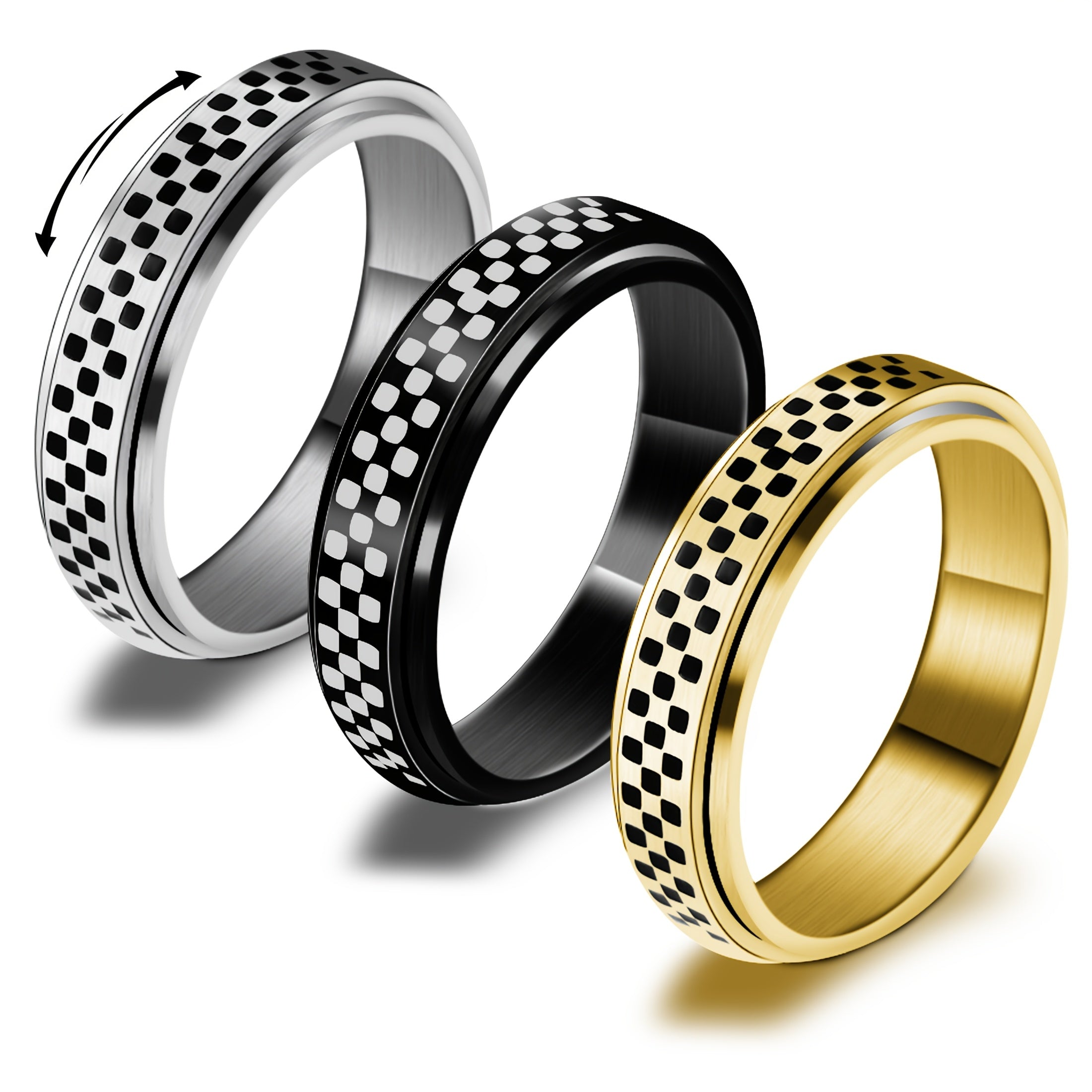 1pc Stainless Steel Rotating Mosaic Ring - Black & Golden Minimalist Design, Easy-to-Use Gift for Women, Daily Wear & Special Occasions, Daily Wear Ring | Modern Ring Design | Durable Ring, Ring