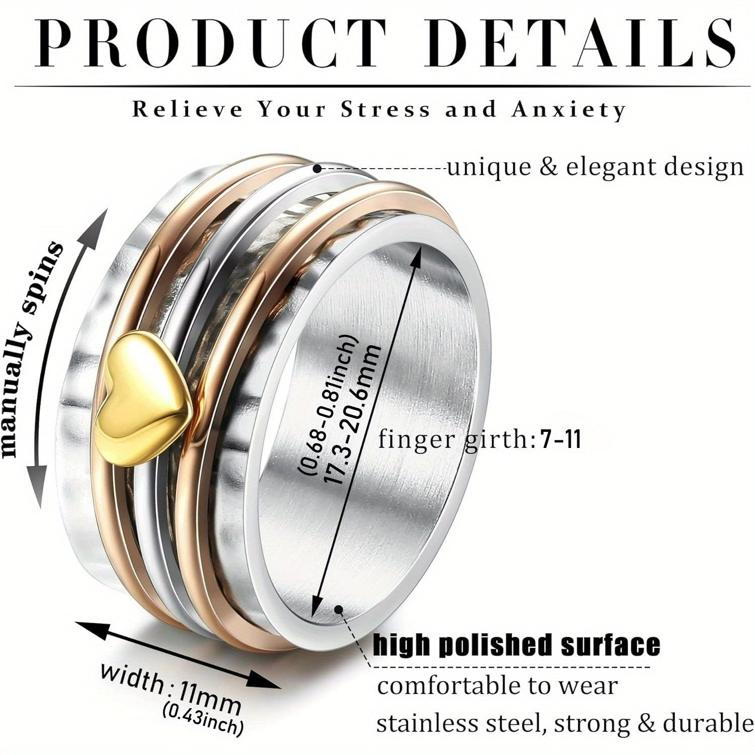 [Spinable Anxiety Ring] 1pc 316L Stainless Steel Anxiety Ring - Spinable Fidget Ring with Smooth Spinner Motion, Relax Jewelry for Men, Everyday & Party Jewelry Gift for Dad, Husband, Boyfriend (Father's Day, Birthday, Christmas) - Durable 316L Stainless
