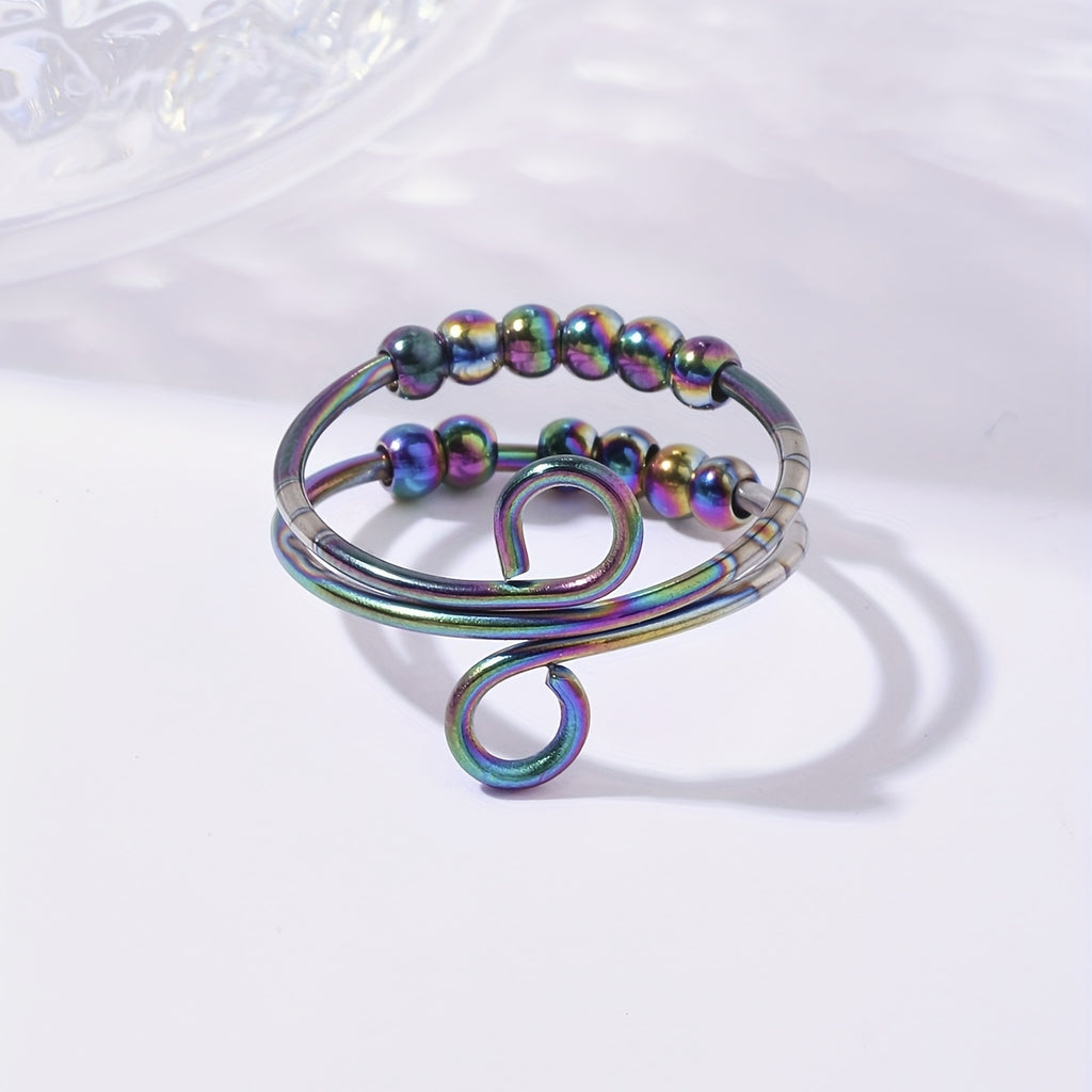 [Anxiety Relief Ring] 1pc Adjustable Stainless Steel Infinity Anxiety Relief Ring | Creative Open Design with Colorful Beads, Fidget Spinner Ring Gift for Women and Girls