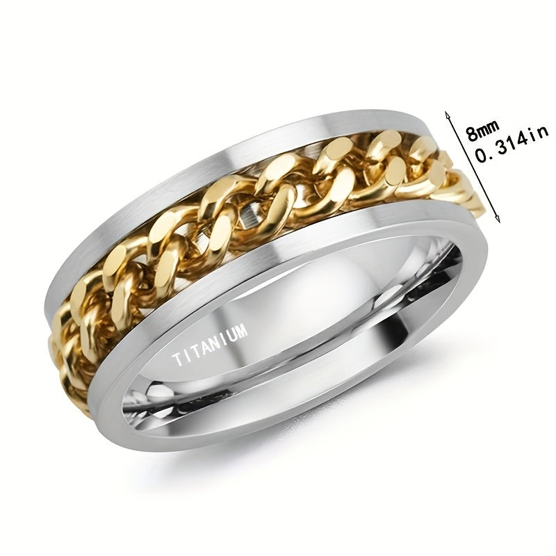 Synthetic Zirconia Titanium Steel Ring, Rotating Chain Belt, Synthetic Stone, Neutral Fashion Jewelry Accessory Super Omni Wheel Ring – Second Edition High Quality Stainless Steel Fingertip Ring Suitable for Men and Women, Men'S Women'S Chain Ring