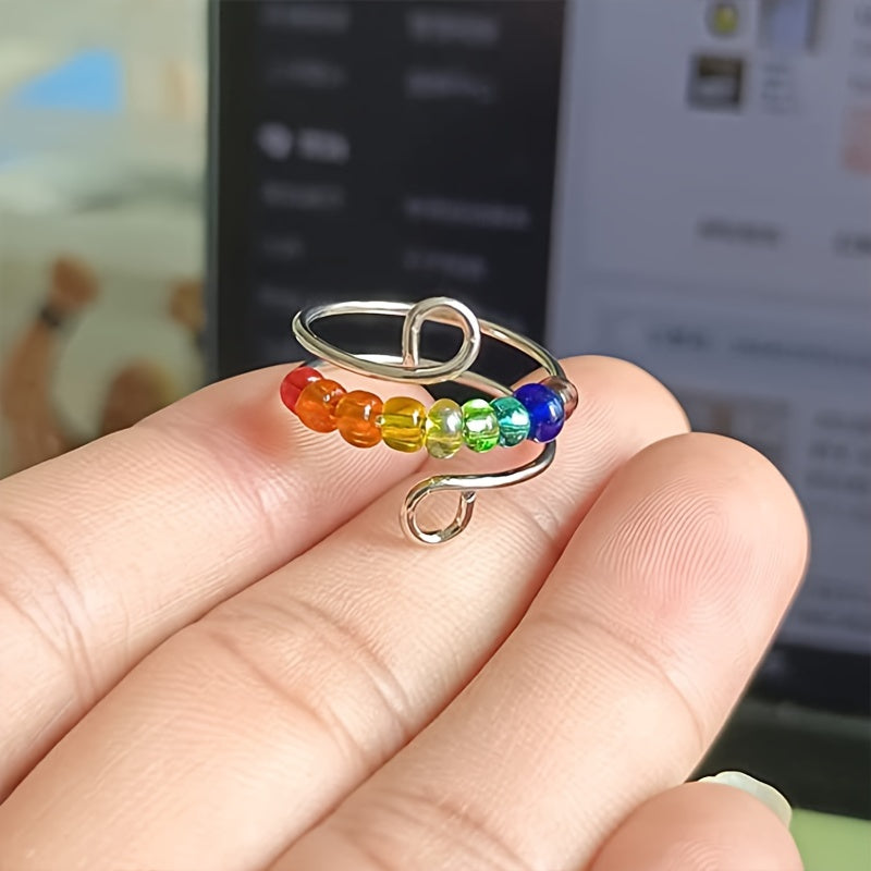 Adjustable Open Ring with Colorful Rotatable Beads – Cute and Simple Women’s Jewelry for Summer, Casual Attire, or Vacation Accessories