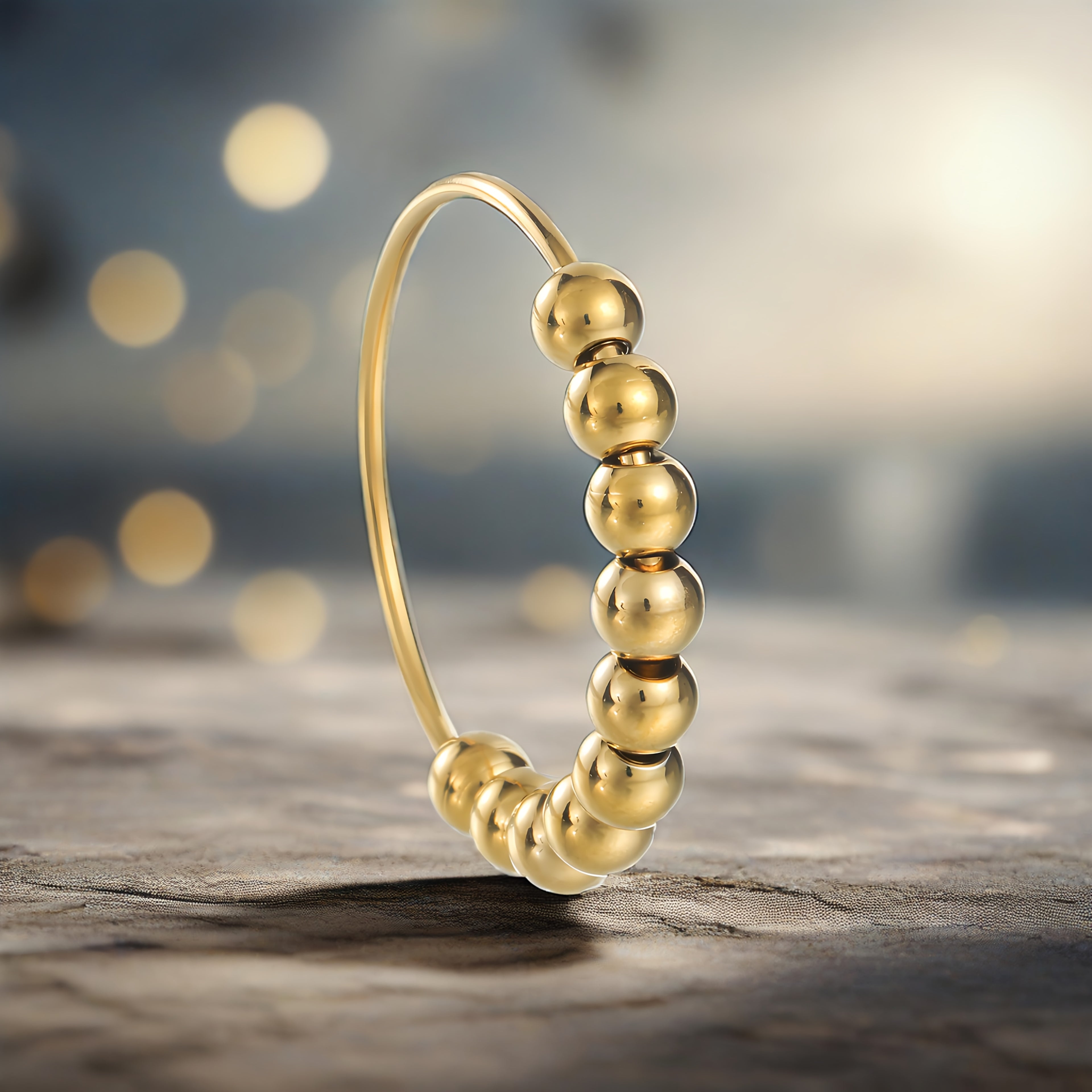 201 Stainless Steel Women&Apos;S Spinning Ring, Anxiety Ring, Bead Stress Relief Ring, Fingertip Ring, Golden And, Unisex Ring, Gift Ring,Suitable for Both Men And Women