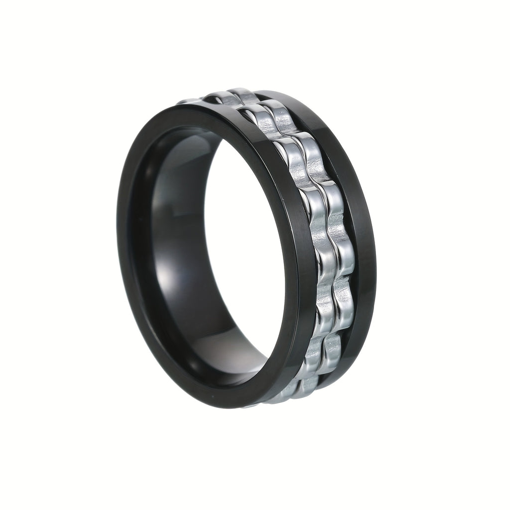 1pc Men's 304 Stainless Steel Rotating Fidget Ring - Punk Gear Chain Spinner Design, Anxiety Relief Jewelry for Daily Wear, Weddings, Parties & Festive Events (St. Patrick's Day, Easter, Carnival) - Durable Biker Rock Style Gift, Party Accessory, Bold